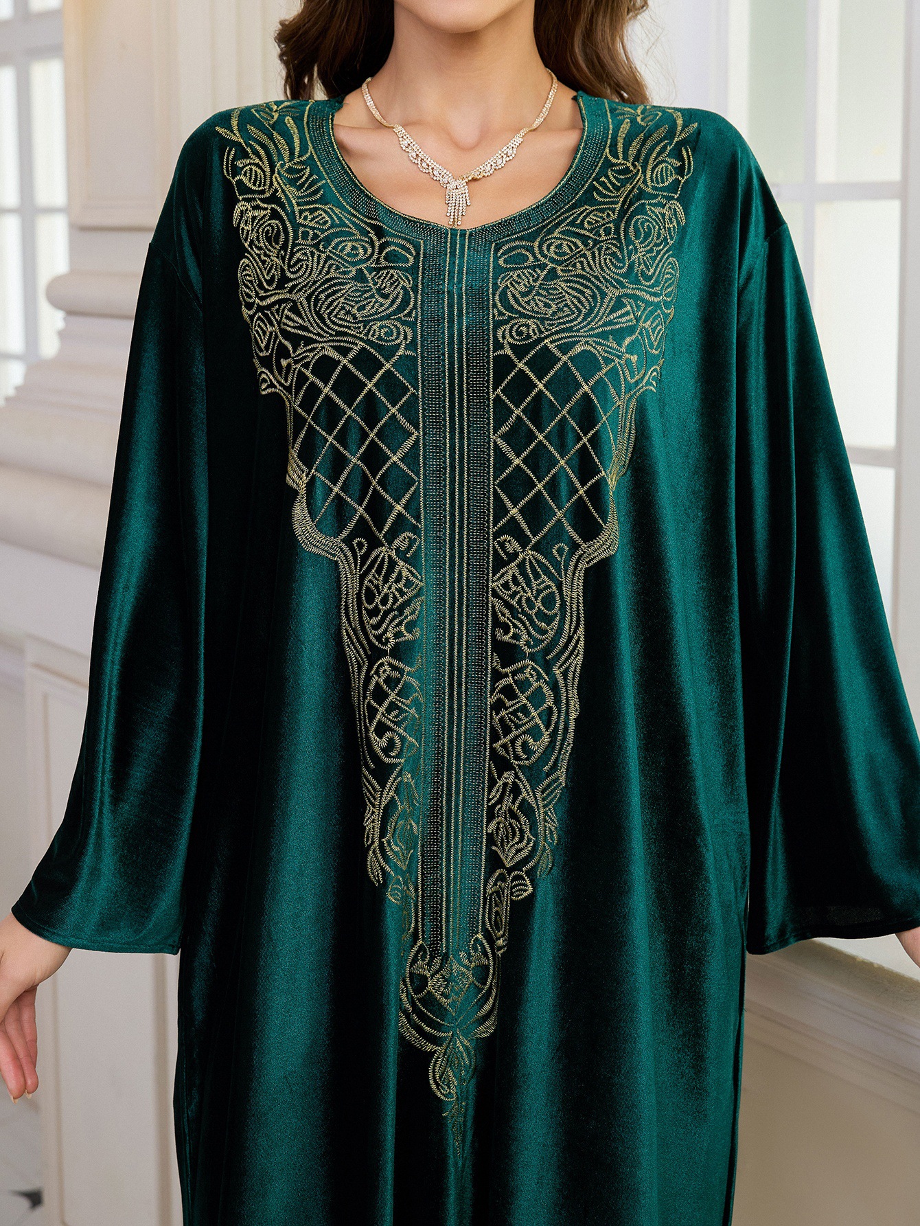 Elegant Embroidered Kaftan Dress Beach Bathing Suit Cover up Long Maxi Dress